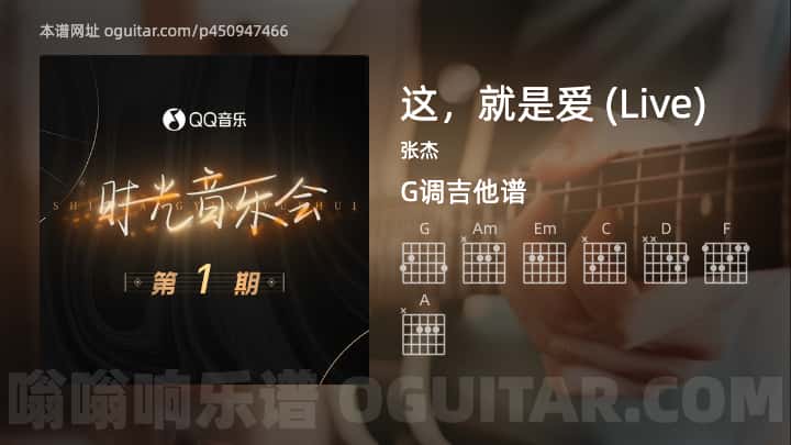 《这，就是爱 (Live)》吉他谱,简单G调弹唱教学,原版张杰歌曲,3张六线指弹简谱图