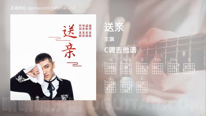 《送亲》吉他谱,简单C调弹唱教学,原版王琪歌曲,4张六线指弹简谱图