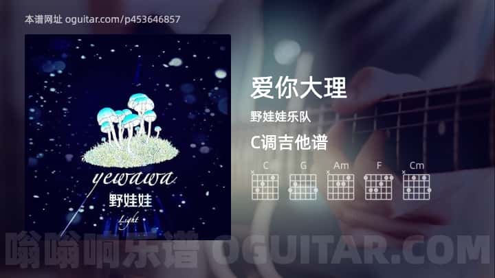 《爱你大理》吉他谱,简单C调弹唱教学,原版野娃娃乐队歌曲,6张六线指弹简谱图