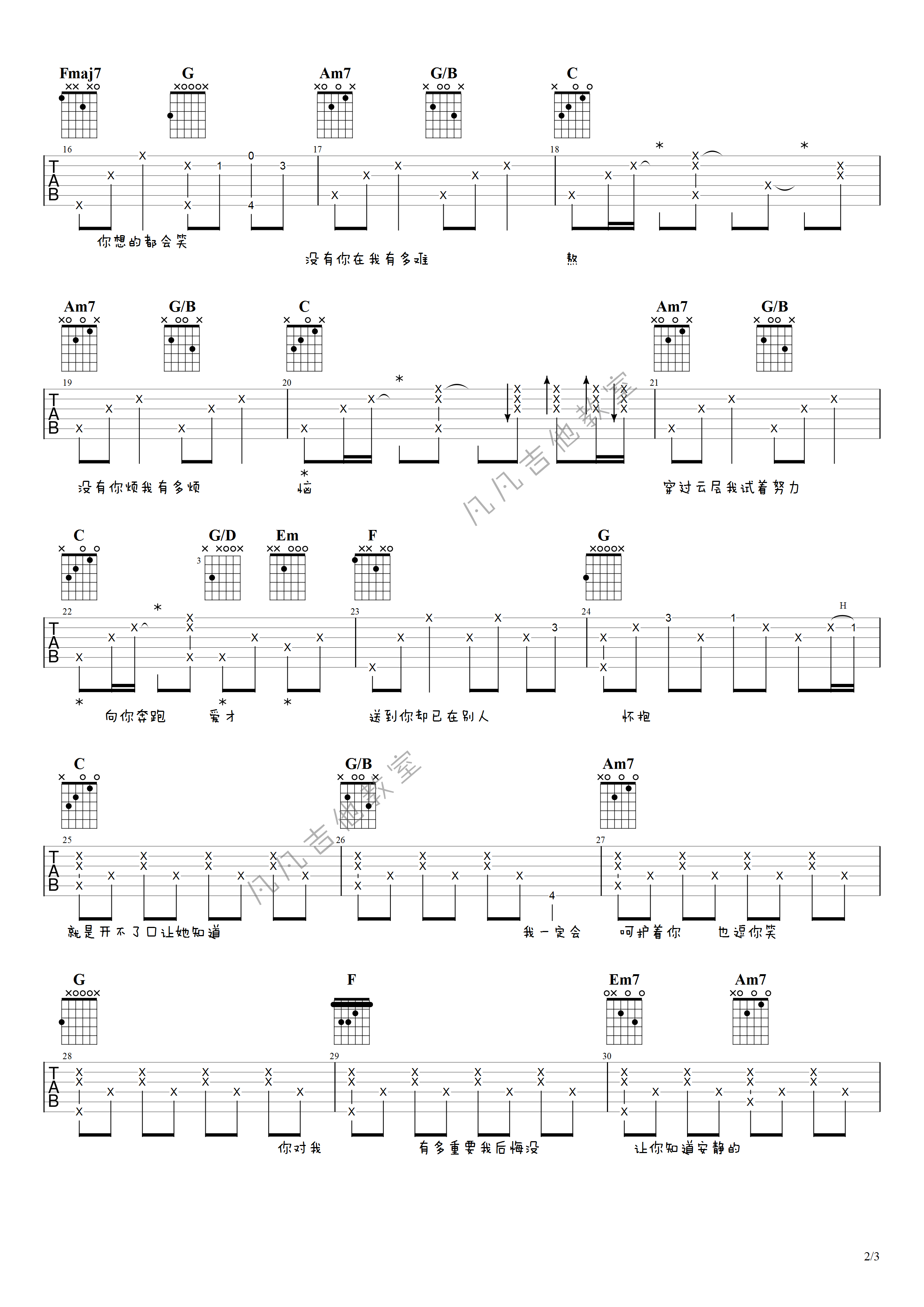 《开不了口吉他谱》_周杰伦_C调 图二