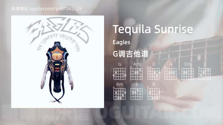 《Tequila Sunrise》吉他谱,简单G调弹唱教学,原版Eagles歌曲,4张六线指弹简谱图