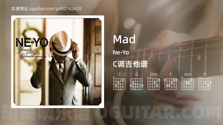 《Mad》吉他谱,简单C调弹唱教学,原版Ne-Yo歌曲,8张六线指弹简谱图
